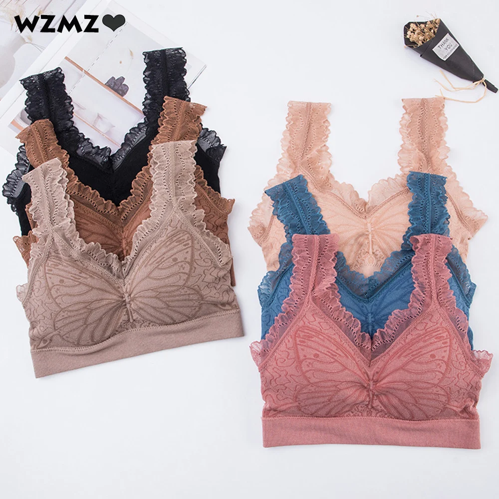 

Seamless Bras For Women Sexy Lace Bralette Top Thin Breathable Brassiere Butterfly Beauty Back Pad Lingerie Wire Free Underwear