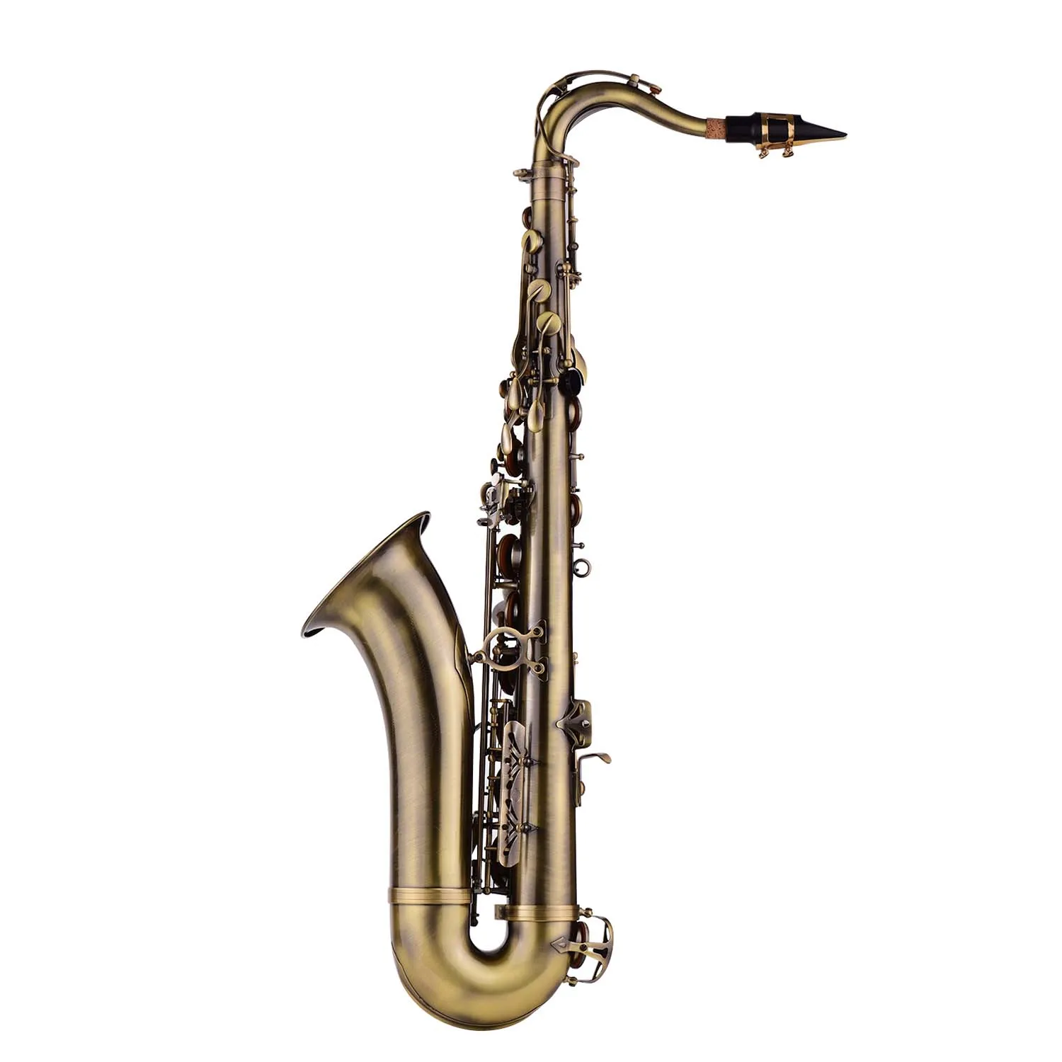 Muslady Antique Finish Bb Tenor Saxophone Sax Brass Body White Shell Keys Woodwind Instrument with Carry Case Gloves