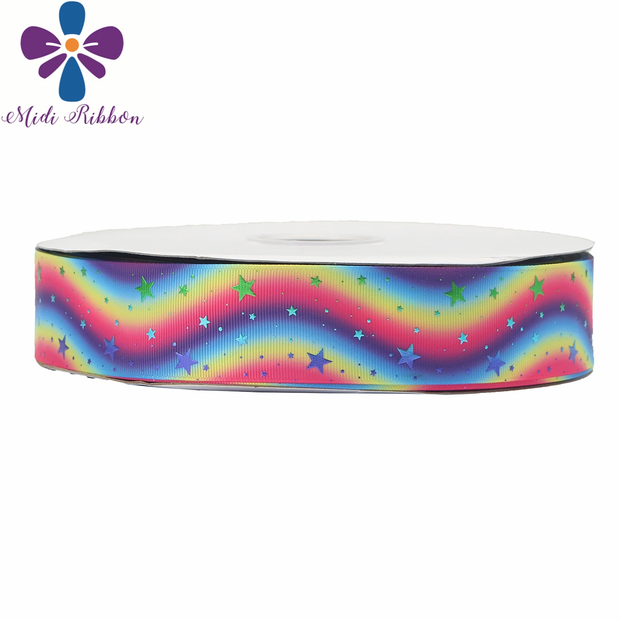 

1-1/2"38mm Little Star Rainbow Foil Gradient Color Waves Printed Grosgrain Ribbon DIY Hair Bowknots Christmas Decor 50yards/roll