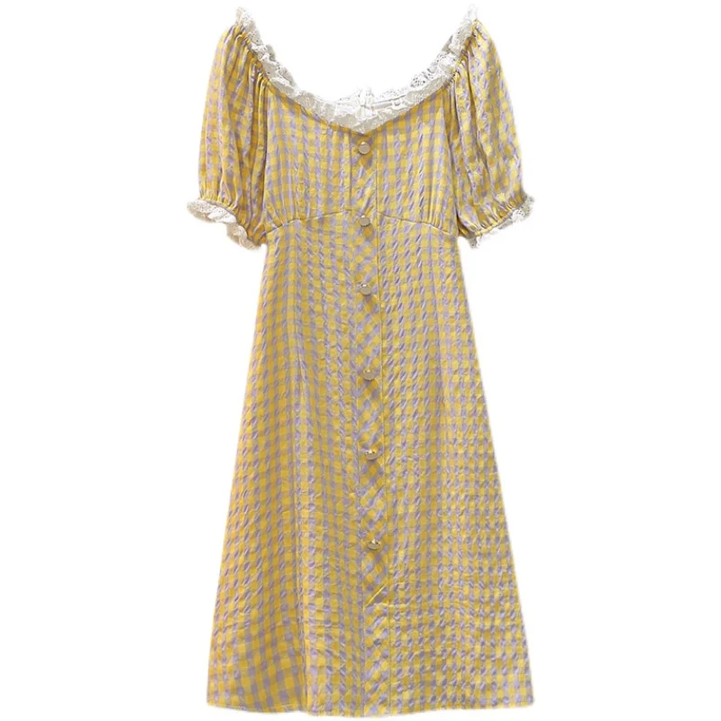 

Plus Size women Plaid Print Dress 2021 Summer New Casual Slim Robe Party Corduroy short Sleeve Slim Dress Women's Clothes