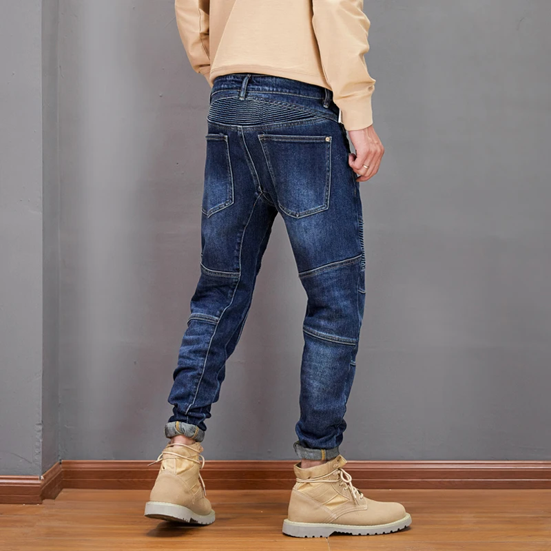 American Street Style Fashion Men Jeans Retro Black Gray Elastic Slim Fit Spliced Designer Biker Jeans Men Hip Hop Denim Pants