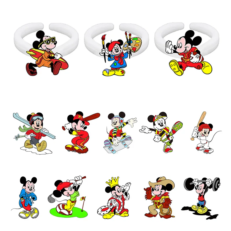

Disney Mickey Personality Skateboard Baseball Shape Creative Design Pattern Epoxy Ring Cute Play Image Acrylic Ring