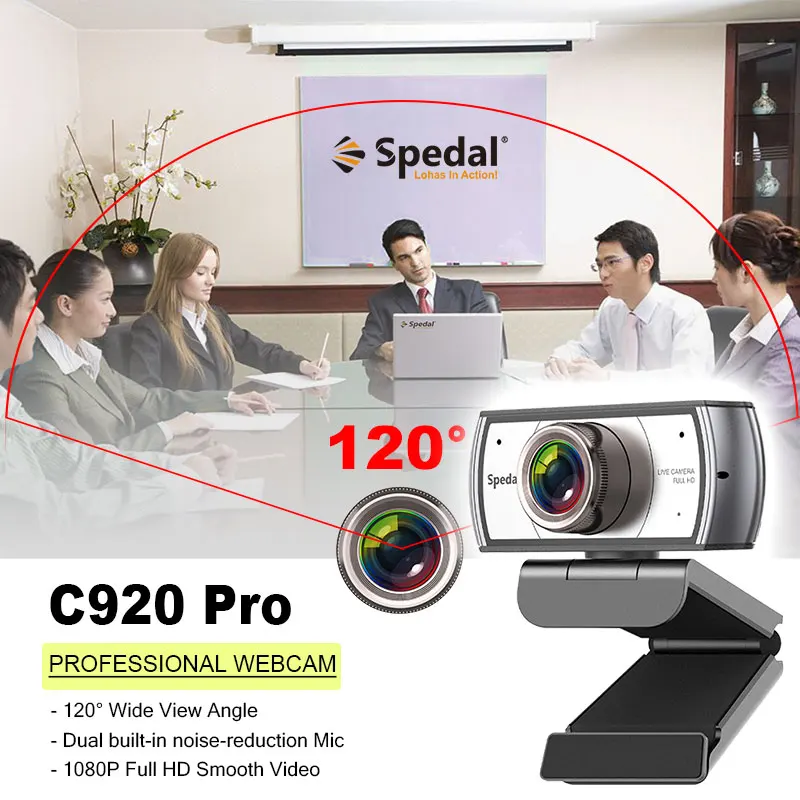 Широкоугольная веб камера Spedal C920Pro 120 ° 1080P Full hd с микрофоном USB для
