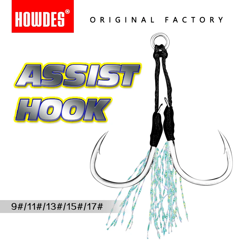 

Howdes 5/pcs Metal Jig Assist Hook With PE Line Feather Solid Ring Jigging Spoon Saltwater Fishhook for 5-80g Lure Pesca