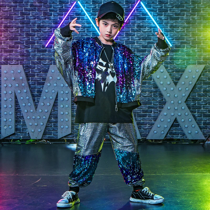 

Детский танцевальный костюм для ударных джазовых танцев, для мальчиков, в стиле хип-хоп, костюм с пайетками, DQS6646