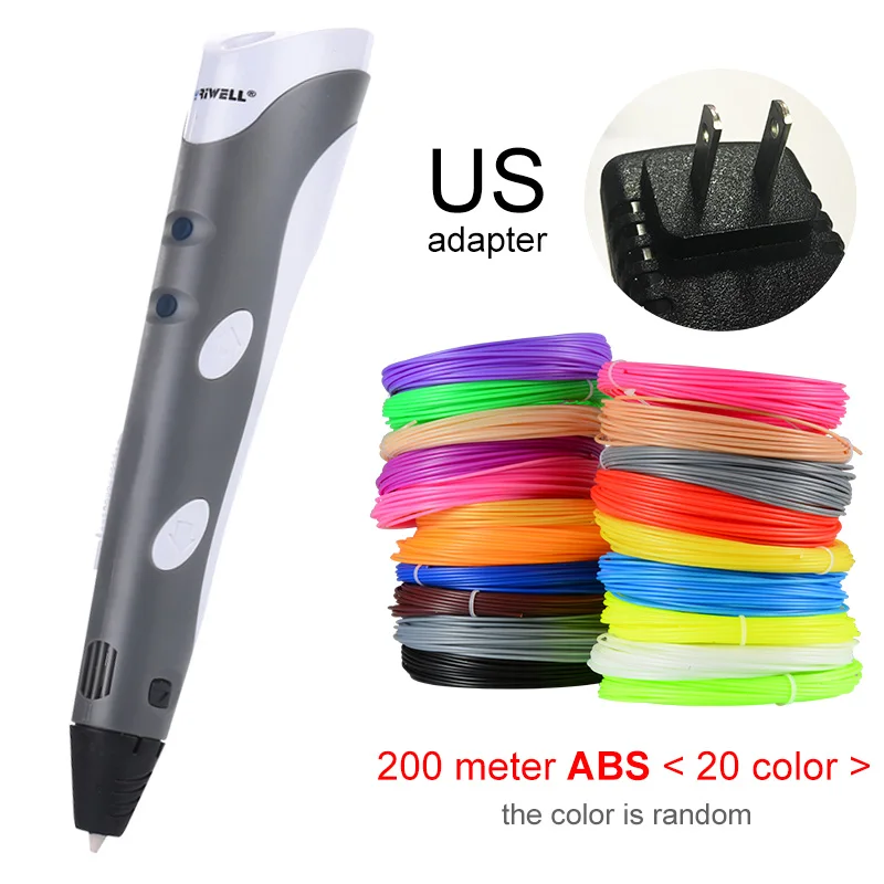 Grey US-200m ABS Myriwell 3D печати Ручки 1,75 мм ABS Smart 3D ручка с нити для детей развивающая серия хобби игрушки - Цвет: Grey US-200m ABS