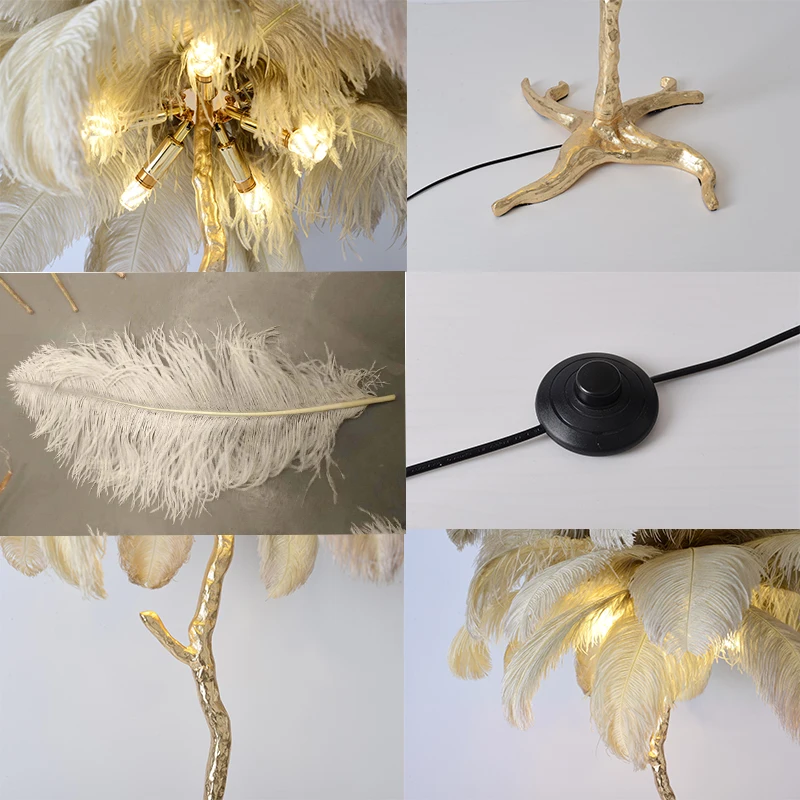 Напольная Лампа в скандинавском стиле с страусиными перьями медный современный