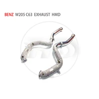 hmd exhaust manifold downpipe for benz w205 c63 amg car accessories with catalytic converter header without cat pipe