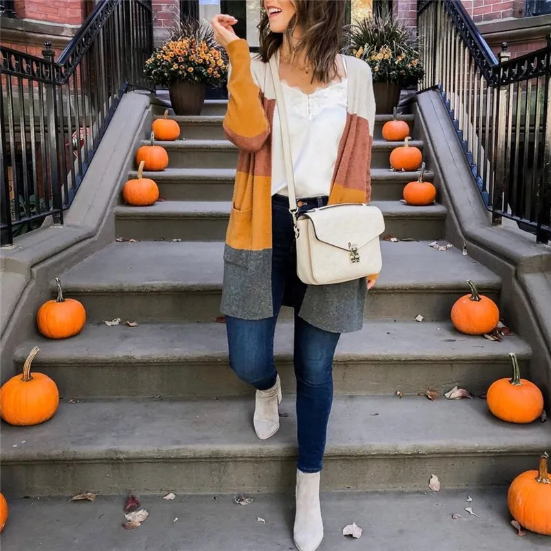 Женский кардиган свитер Повседневный Кардиган с длинными рукавами и карманами в