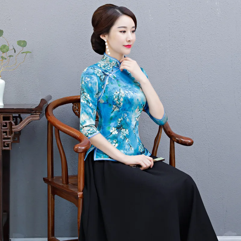 Элегантная женская праздничная одежда с цветочным принтом Классическая рубашка