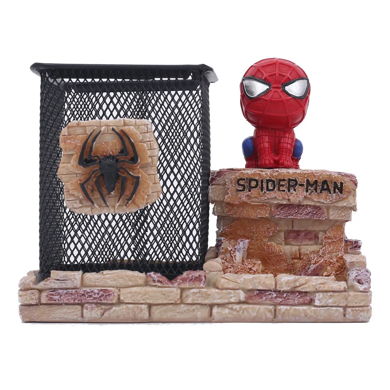 

Marvel creative cartoon anime spiderman pen holder resin craft iron net pen holder student creative home crafts