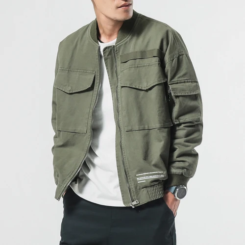 army green Новинка, Весенняя мужская повседневная куртка, пальто, Мужская вымытая одежда из чистого хлопка, армейский зеленый Бомбер, куртки, мужские карго пальто - Цвет: army green
