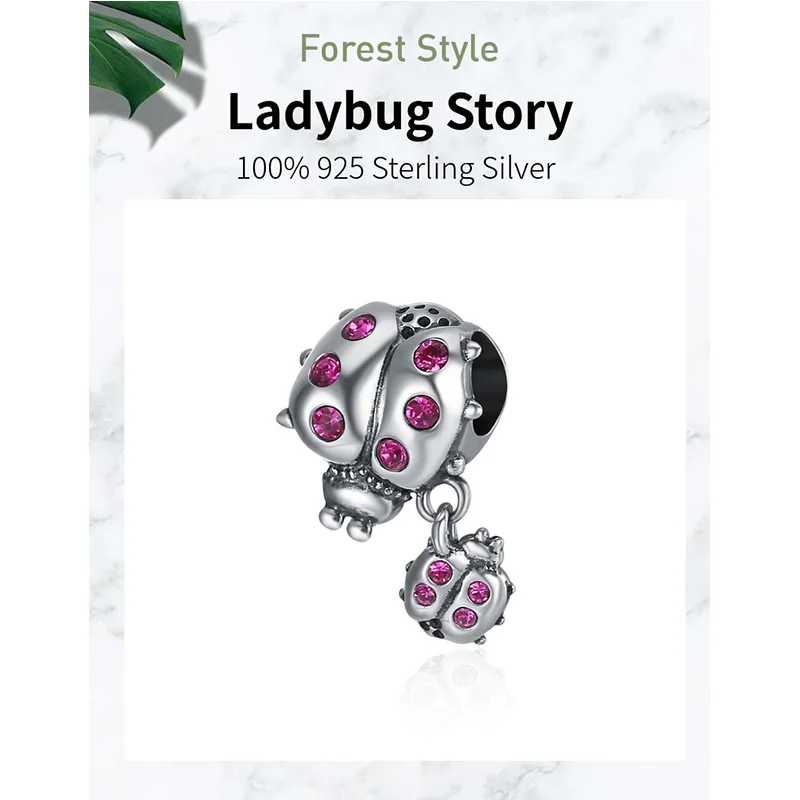 Подвеска из серебра 925 пробы с бусинами в виде божьей коровки пчелы бабочки