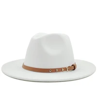 new blackwhite girl wide brim simple church derby top hat panama solid felt fedoras hat for men women wool jazz cap