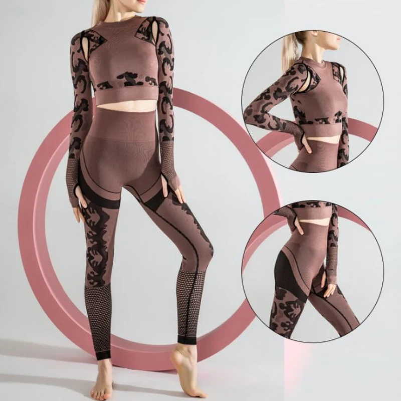 Спорт Фитнес Бесшовные Йога комплект камуфляж одежда для занятий спортом