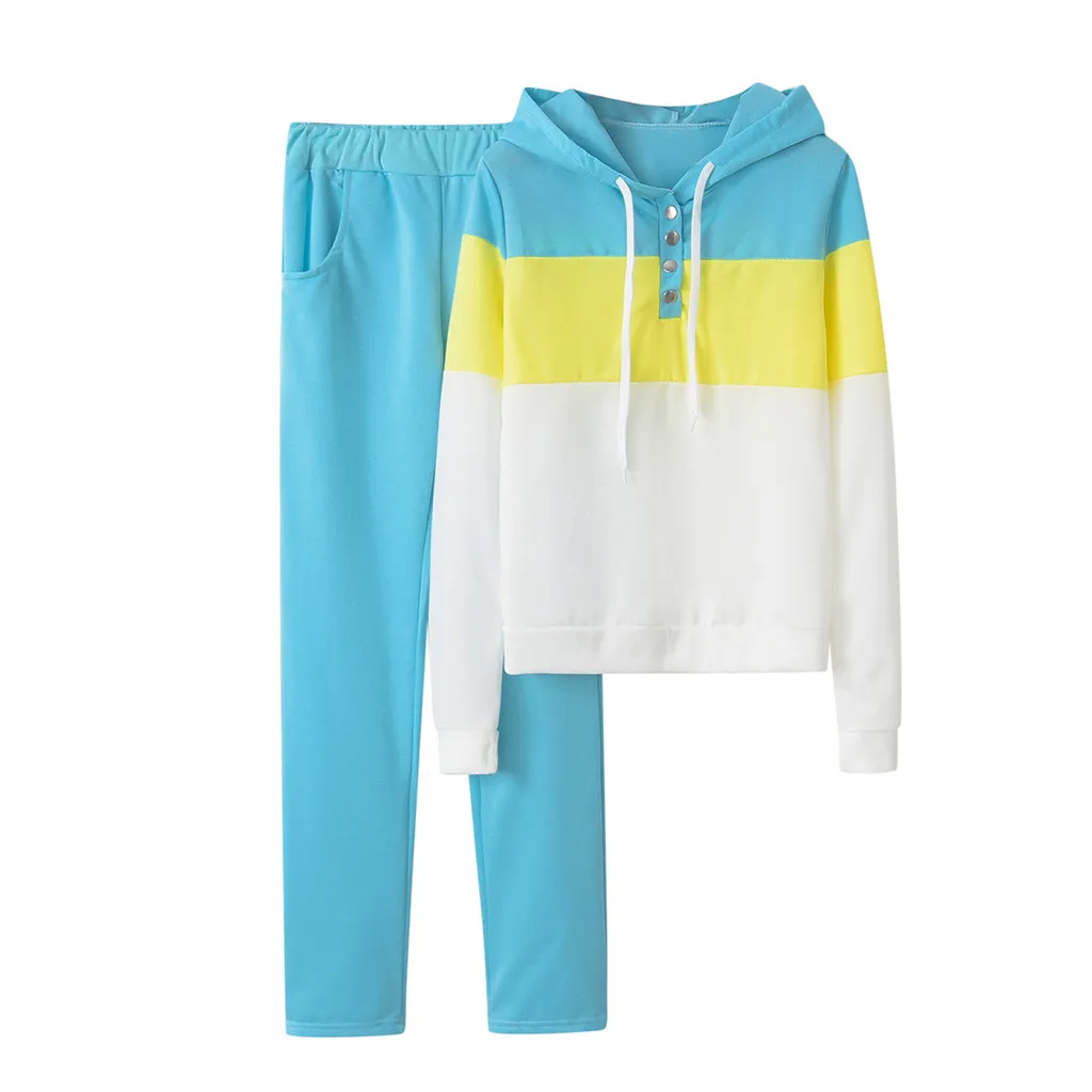 Женский однотонный спортивный костюм толстовка с капюшоном и штаны осень