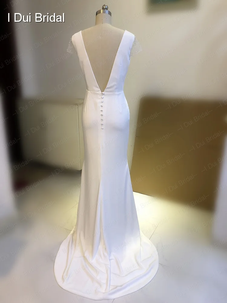 Простая Кепка свадебное платье из крепа высокого качества с низкой спинкой