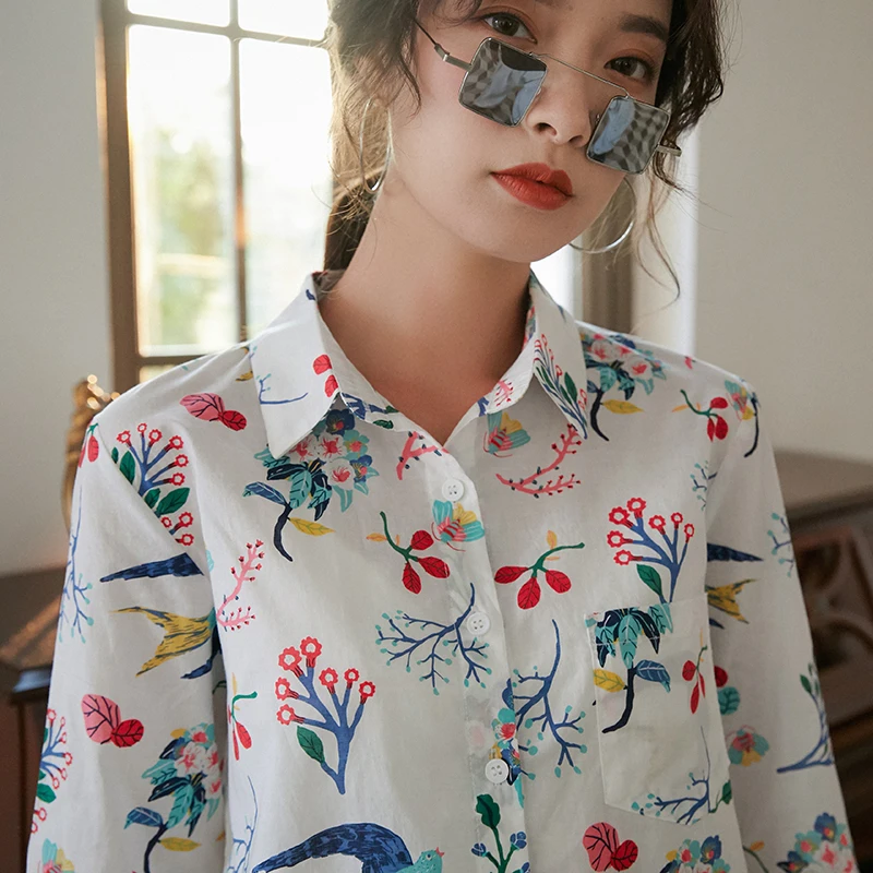

Neophil Long Sleeve Women Funny Print Shirts XXL 2021 Summer Turn-down Collar Button Up Lapel Shirt Fashion Straight Tops B21543