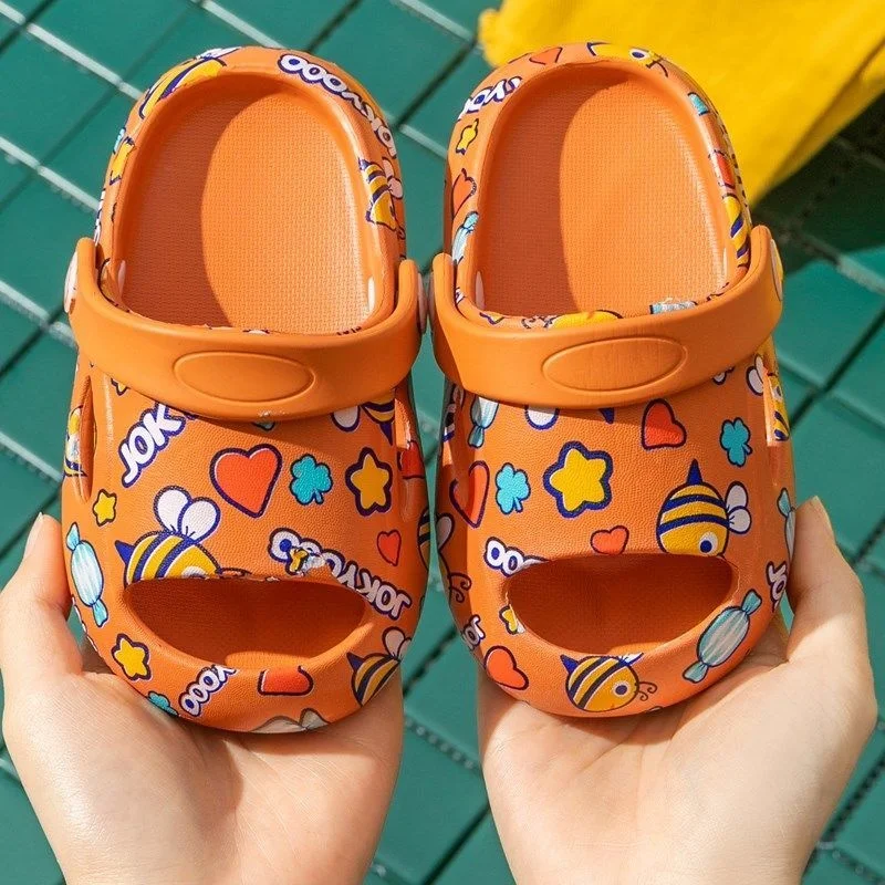 

Children's Hole Shoes Cute Cartoon Bee Print Eva Boys And Girls Beach Hole Shoes Children's Sandals girls Slippers platforms
