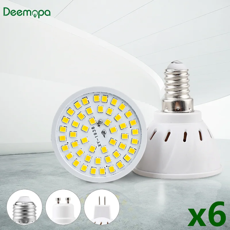 

6pcs/lot E27 E14 Lampada LED Spotlight GU10 MR16 Bombillas LED Lamp AC 220V 110V 48 60 80LEDs 2835 SMD LED Bulb Indoor Lighting