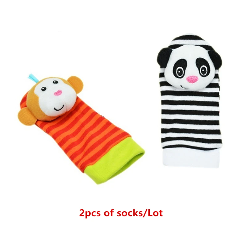 2pcs socks-B Носки для новорожденных с героями мультфильмов, милые детские носки с ремешком на запястье, детские игрушки, носки с животными для малышей 0-24 месяцев, плюшевые игрушки, подарки, Мягкая погремушка для малышей - Цвет: 2pcs socks-B