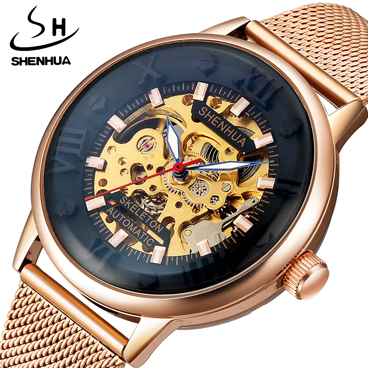 

SHENHUA Casual Women Watch Fashion Female Watches Automatic Mechanical Men Watch Waterproof Rose Gold Couple Lover Ladies Clock
