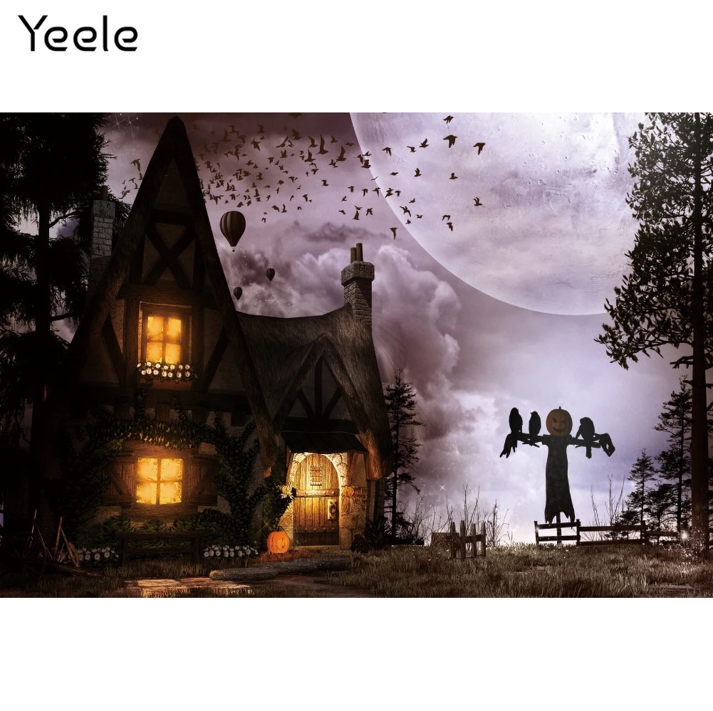 

Yeele Photocall Halloween Backdrop Props Moon Night Bat House Baby Portrait Background Photographic Photography For Photo Studio