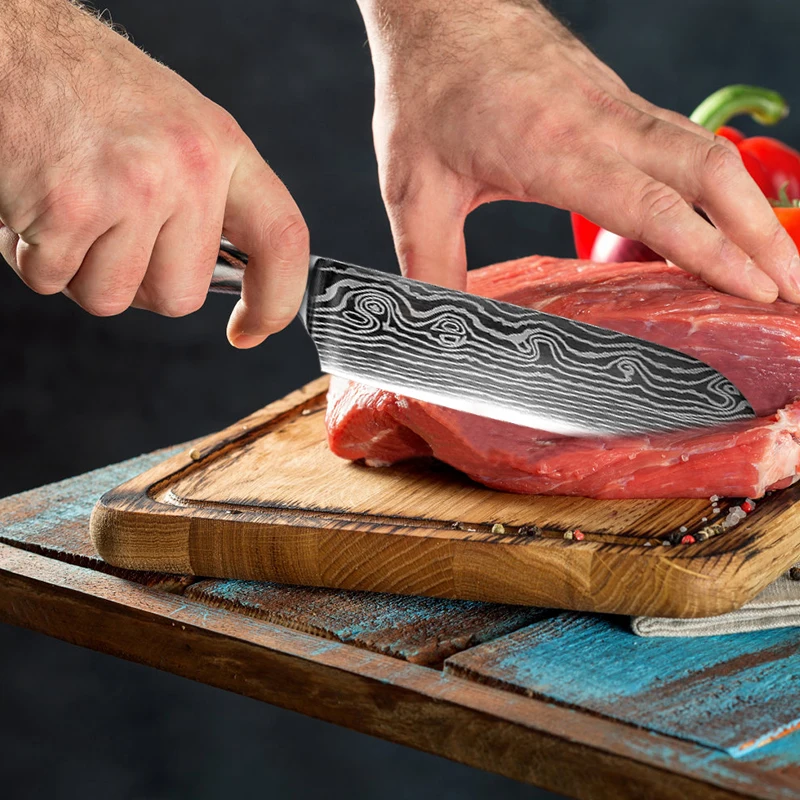 Набор кухонных ножей дамасский лазерный узор 3 шт. японский шеф-повар накири