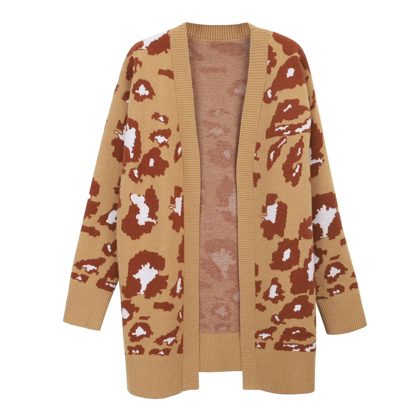 

Модное пальто с леопардовым принтом, вязаный кардиган с рукавами, свитер, женская футболка, длинное женское пальто, легкая куртка