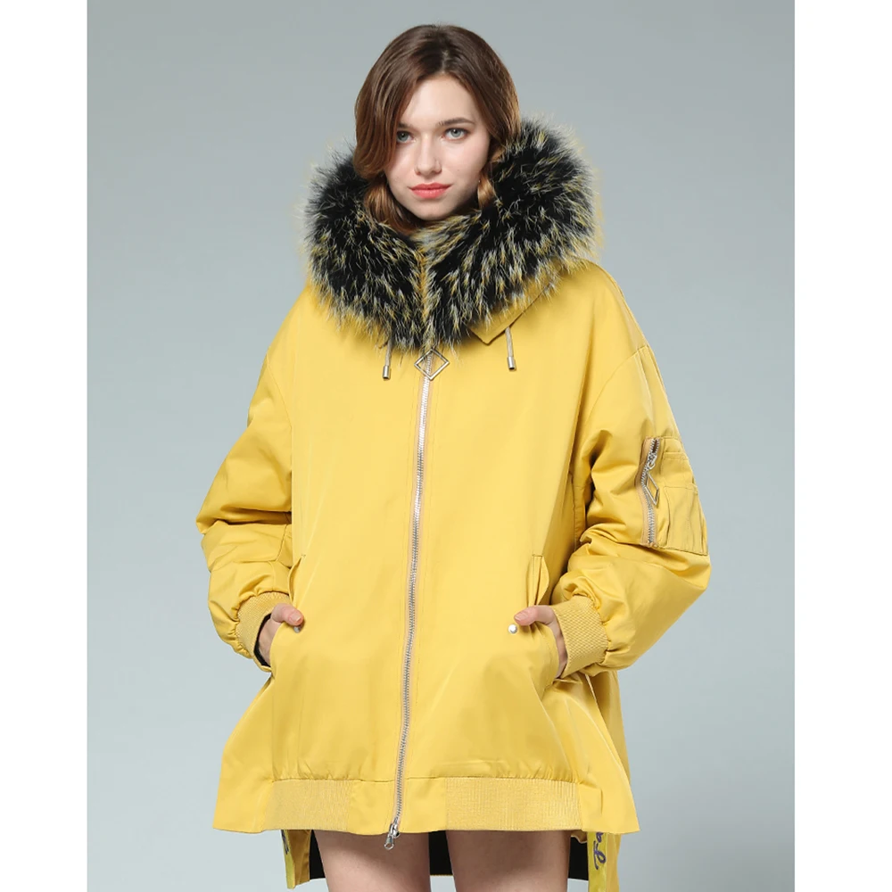 SANI/2019 новые меховые парки 100% одежда с подкладкой енотовидная собака капюшоном