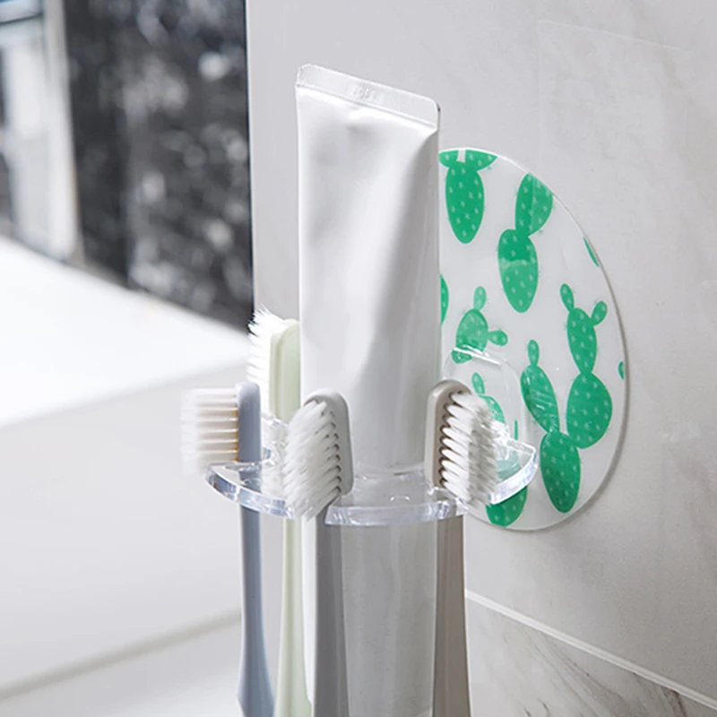 

Perforation-free Wall-mounted Sticky Multi-card Slot Bracket Toothbrush Finishing Rack Bathroom Plastic Hanging Storage Box Rack