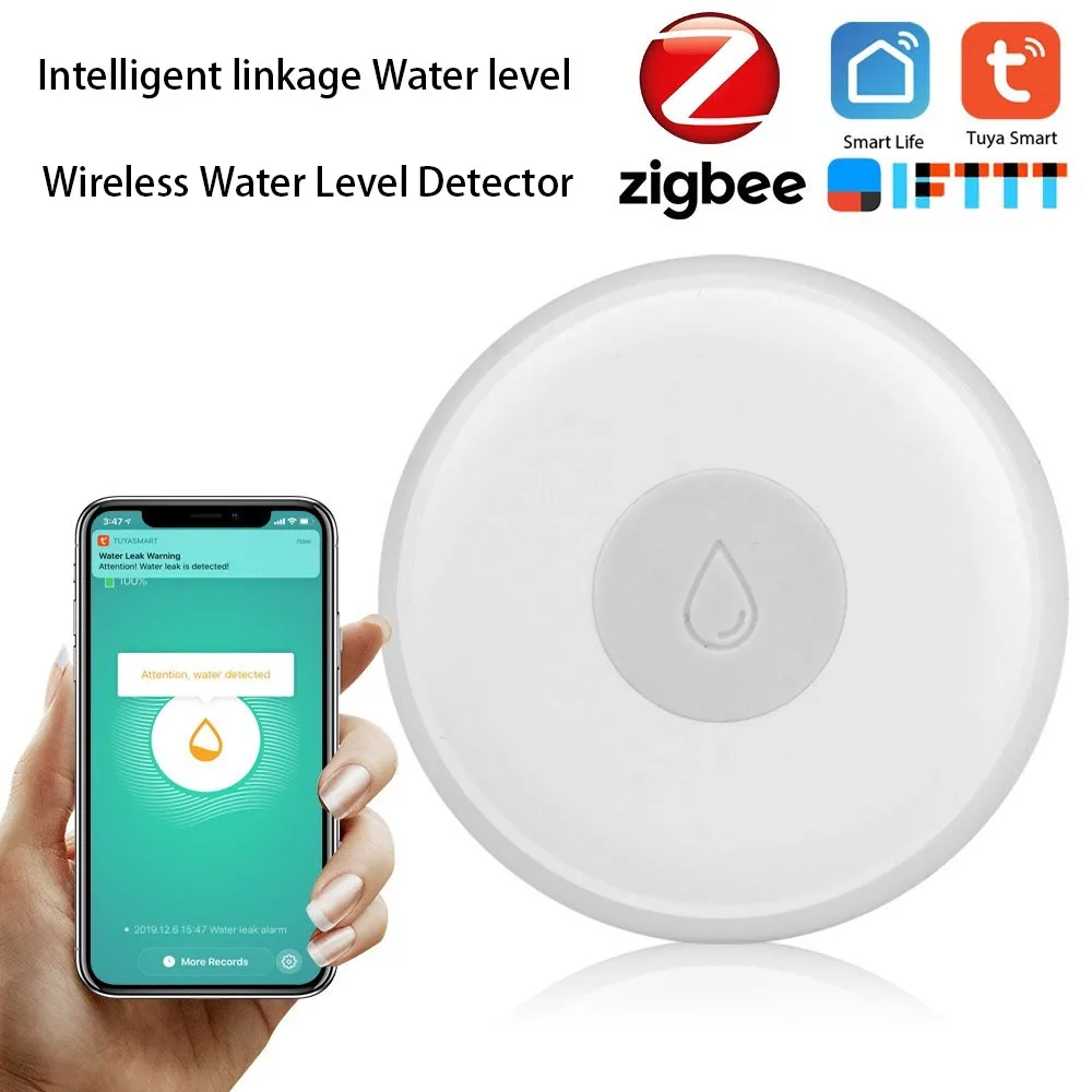 

Беспроводной датчик утечки воды Zigbee Tuya, умный дом, с оповещением об обнаружении уровня перелива воды