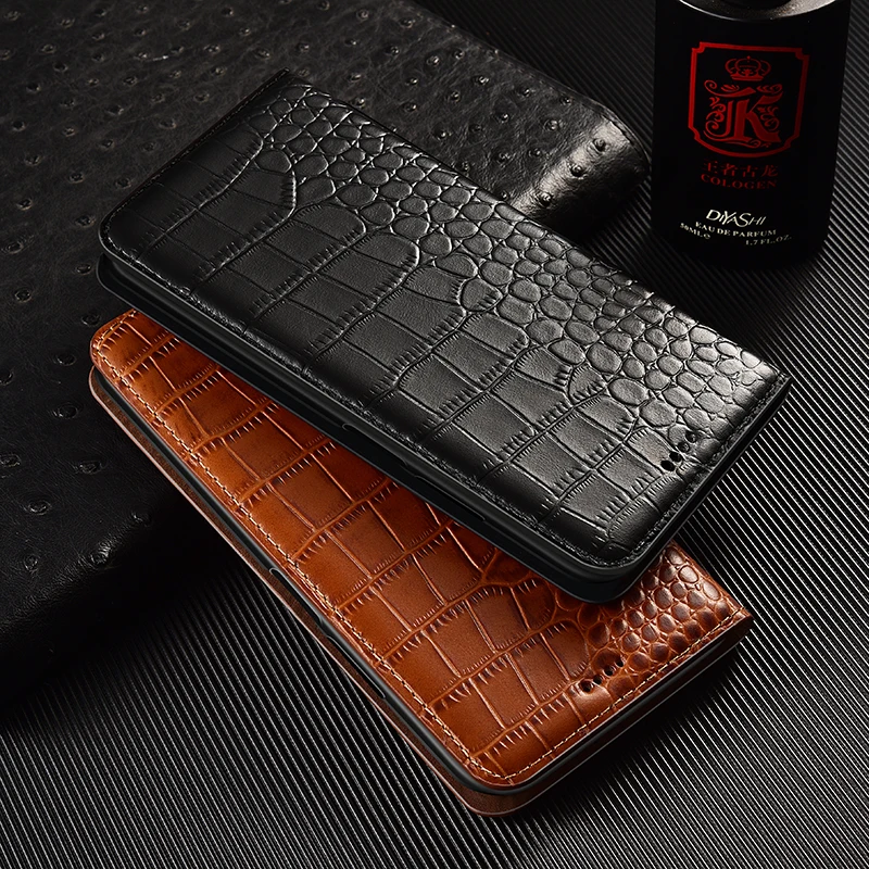 

Luxury Crocodile Genuine Leather Magnetic Flip Cover For Motorola Moto P30 P40 P50 Power One Power2 Case Wallet