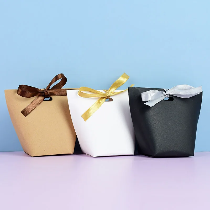 

5pcs Kraft Paper Candy Boxes Gift Box with Bow Thank You Package Bag for Birthday Wedding Decoration Party Favors Box