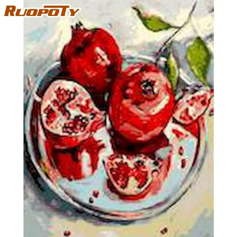 

RUOPOTY Painting By Numbers Kits 60x75cm Framed Red Pomegranate Landscape Oil Picture By Number HandPainted Home Wall Decor