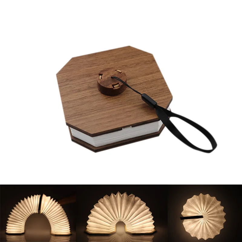 

Creative LED Portable Night Light DIY Foldable Flip Book Light USB Rechargeable Wooden Organ Light Home Decoration Gift
