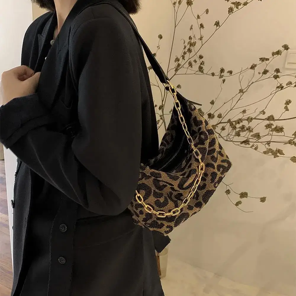 Leopard Print Tote Underarm Bag Luxury Brand Design Retro Chain Half moon Handbags Trendy Fashion Portable Shoulder Bags Women |
