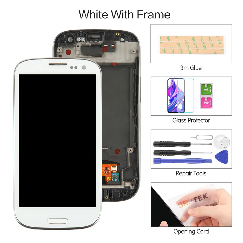 White with Frame Протестирован для SAMSUNG Galaxy S3 дисплей i9300 i9300i сенсорный экран дигитайзер Замена для SAMSUNG Galaxy S3 ЖК-экран - Цвет: White with Frame
