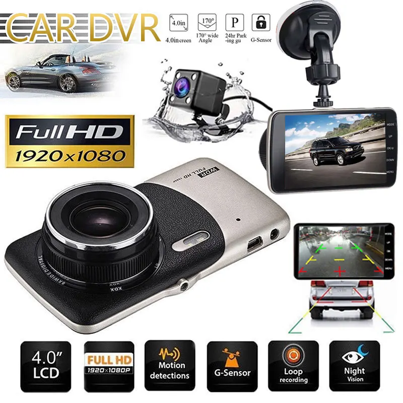 4 Inch G-Sensor Driving Recorder Dashcam Night Vision Loop Record Dual Lens 170° Motion Detection Dash Rear Camera for Car DVR |