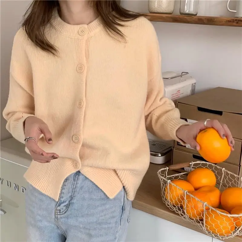 2021 Women Autumn Winter New Loose O-neck Cardigan Coats Female Solid Color Knitted Jackets Ladies Warm Sweater Overcoats P281 |
