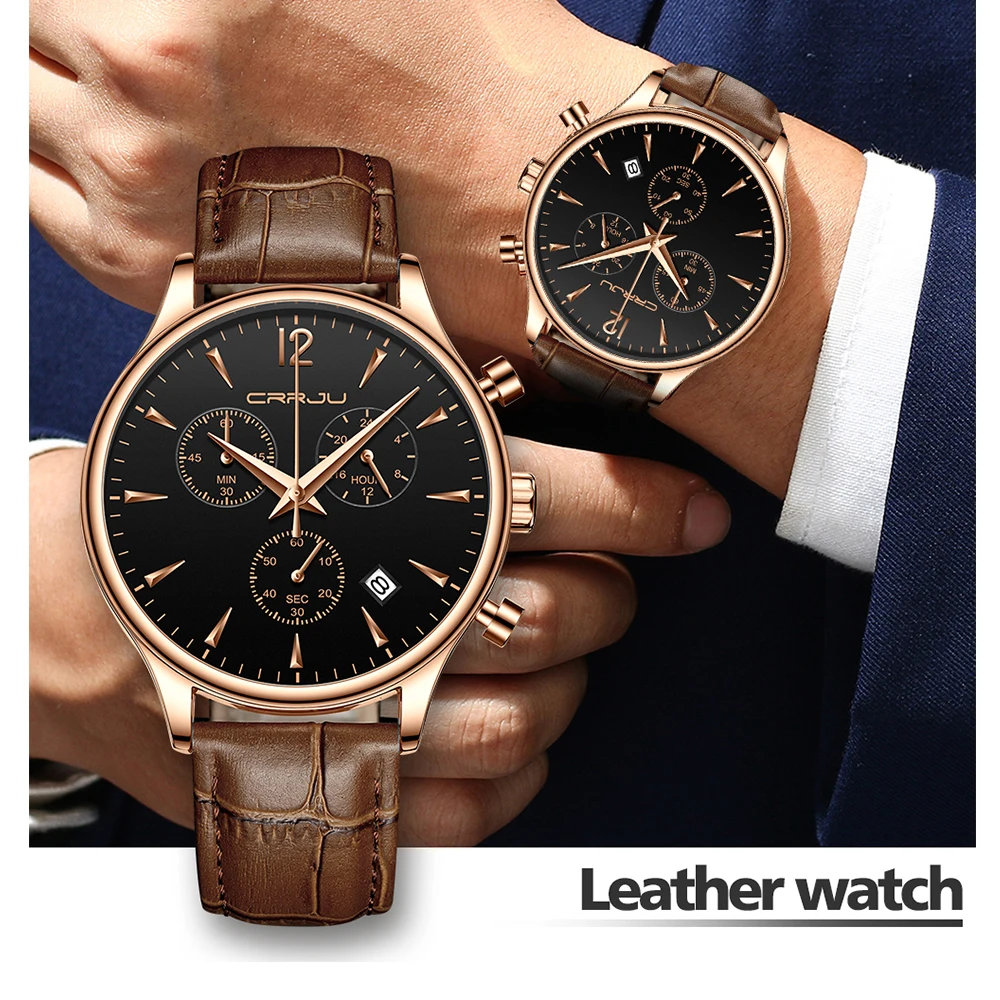Militar à Prova Relógio para o Homem Pulseira de Couro de Quartzo Relógio Masculino Crrju Dmilitary Água Esportes Relógios Moda Vestido Casual Reloj Hombre