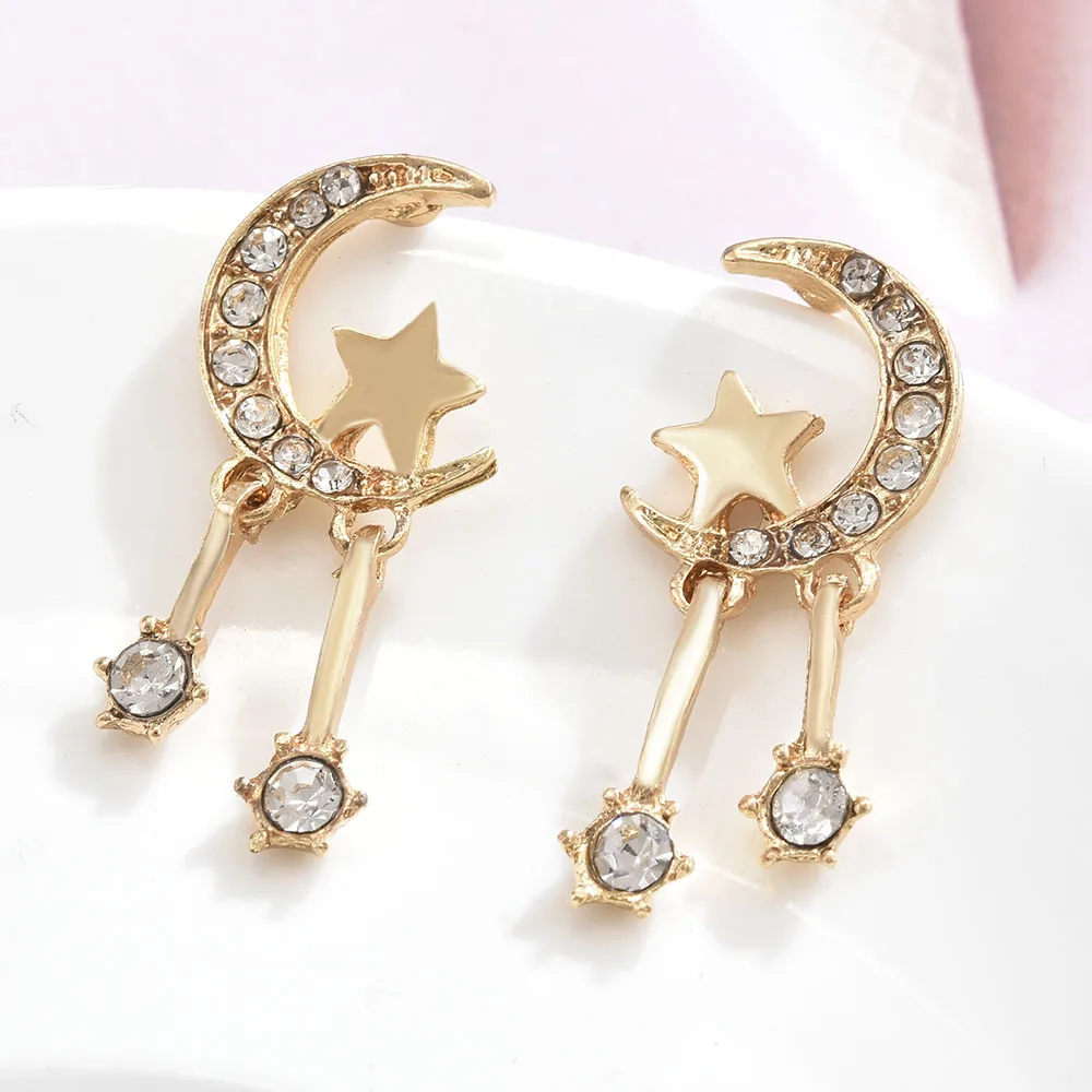 

Gold Color Classic Geometric Drop Dangle Earrings Asymmetric of Star and Moon Female Costume Jewelry for Women Boucle Oreille