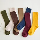 Комплект женских Хлопковых Носков, свободные трикотажные однотонные длинные черные розовые носки в японском стиле Харадзюку, ретро-школьная одежда в Корейском стиле для девушек