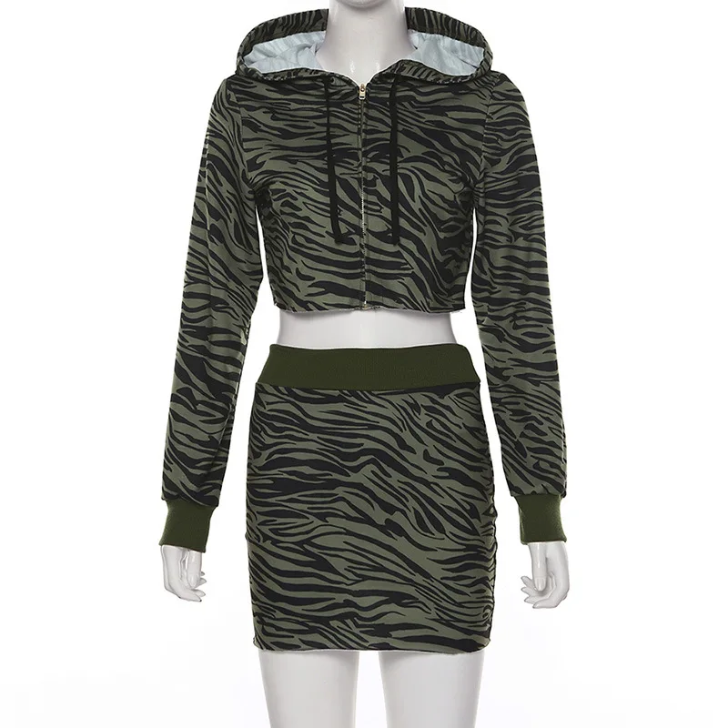 Женский комплект из двух предметов с юбкой укороченный топ принтом зебры