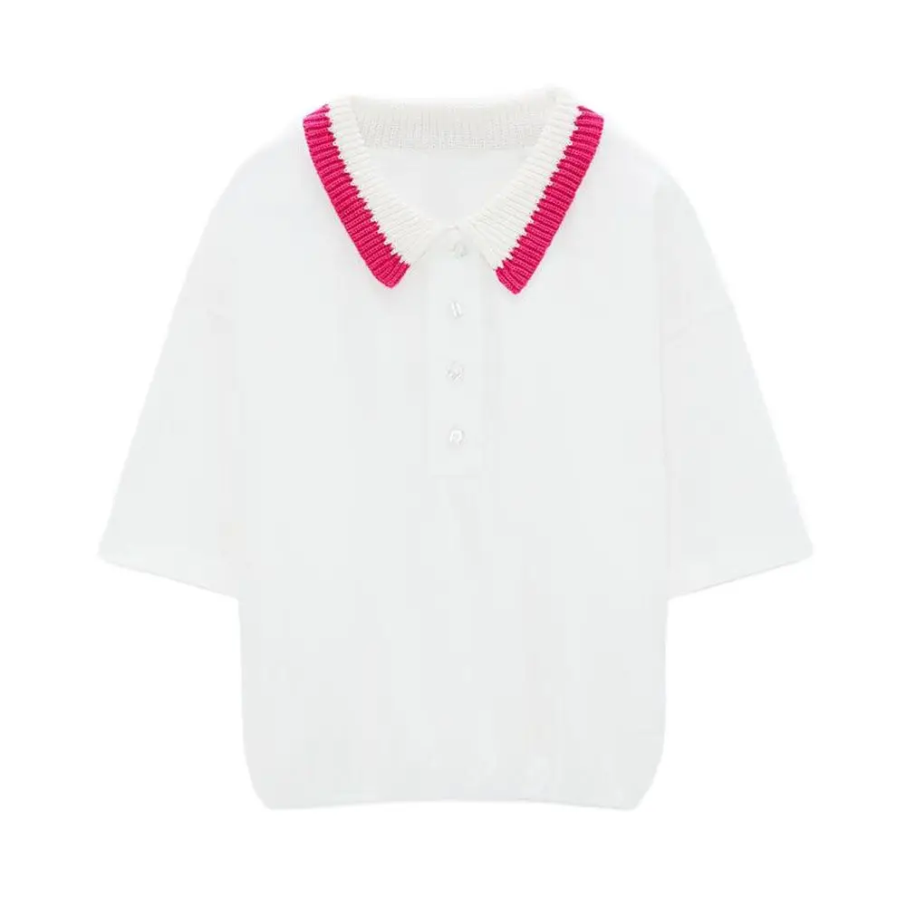 

DiYiG WOMAN Summer new women's clothing youth sweet loose lapel cotton stitching T-shirt shirt top