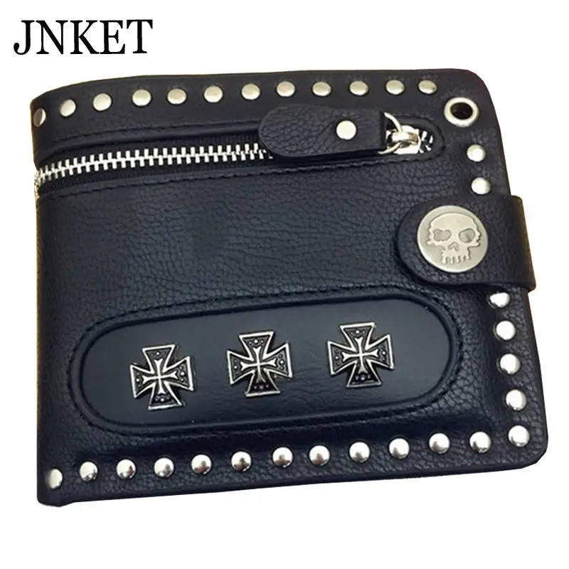 

JNKET Retro Men's Wallet Punk Style Clutch Bag PU Leather Wallet Card Holder Crucifix Short Wallets