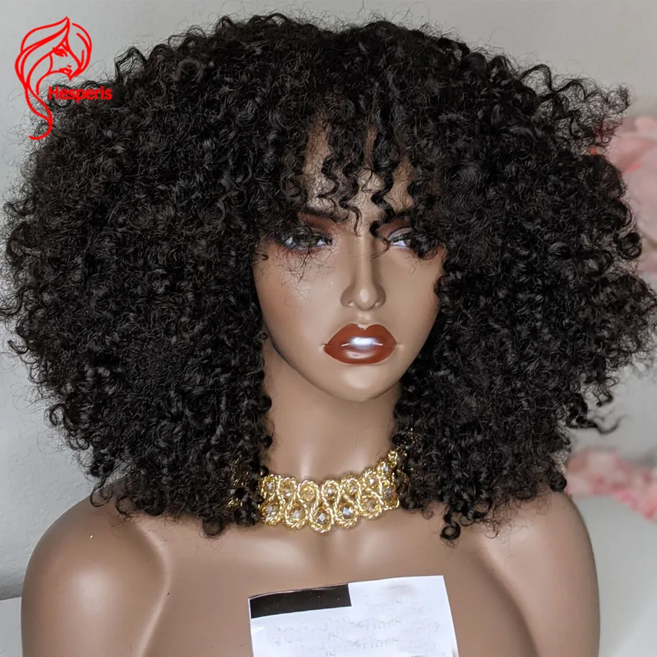 Online Hespermis 200 Wig Rambut Manusia Keriting Pendek Orang Brasil Dengan Wig Buatan Mesin Penuh Bagian Atas Atas Kepala Keriting Ikal Afro Keriting Remy