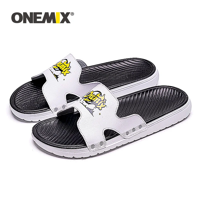 White Black ONEMIX/мужские сандалии; коллекция года; сезон лето; Повседневные Легкие Вьетнамки с принтом; мужские сандалии-гладиаторы; пляжная обувь; размер 45 - Цвет: White Black