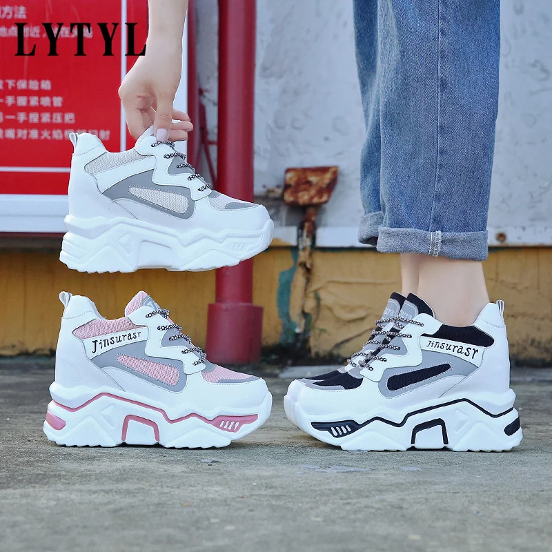 

2021 New Platform Women Sneakers Autumn Stylish Thick Sole Casual Shoes 9.5CM Breathable Mesh Walking Shoes Woman B20-363