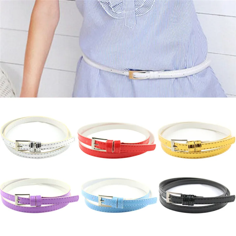 

1Pcs Candy Color Fashion Women Skinny Waist Belt Lady Girl Thin Leather Narrow Waistband Belt 100cm